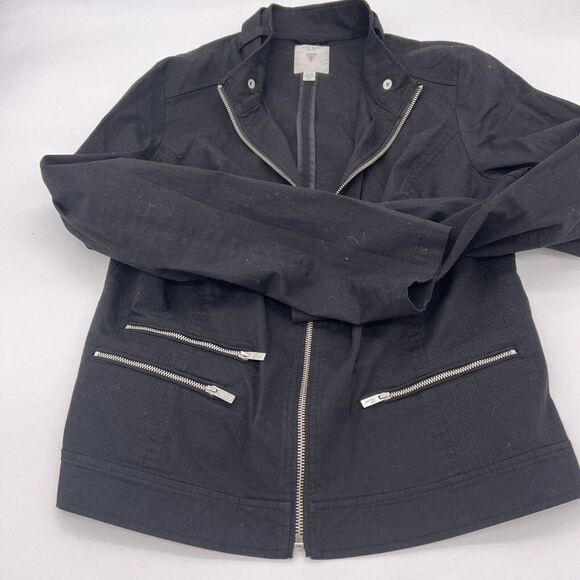 Guess Women’s Full Zip Black Jacket Moto Zippers Y2K Size XL - Picture 1 of 4
